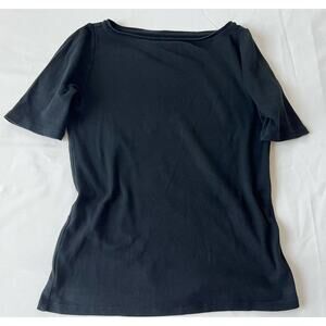 Ann Taylor Top boat neck short sleeve basic black blouse size small 100% Cotton